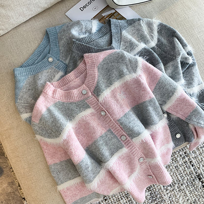 French Retro Colorful Striped Cardigan Jacket