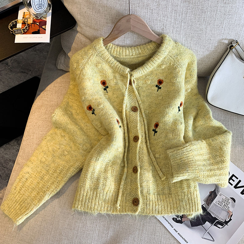 Embroidered 3D Flower Knit Sweater Jacket