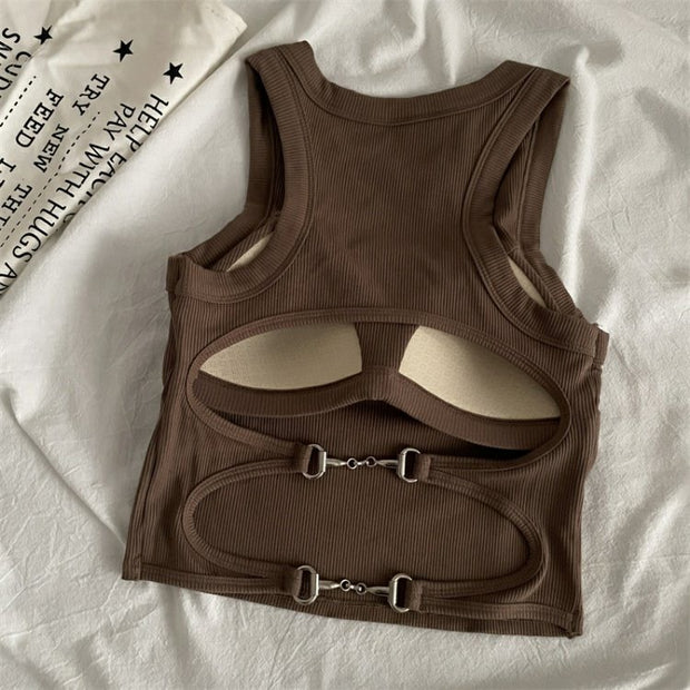 Cutout back skinny stretch sleeveless tank top