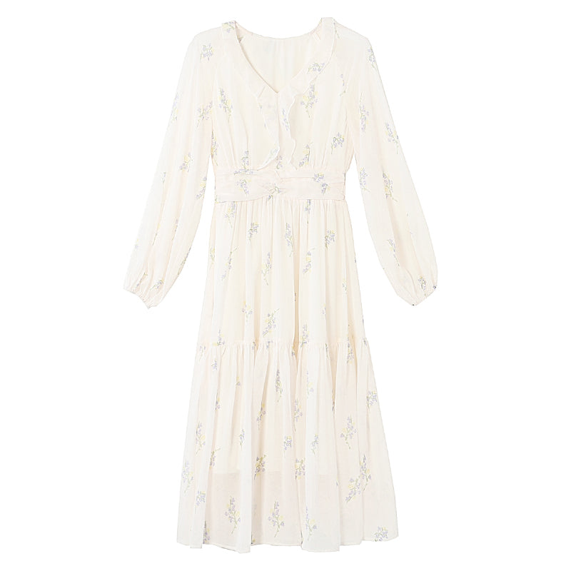 French-Style White Floral Dress