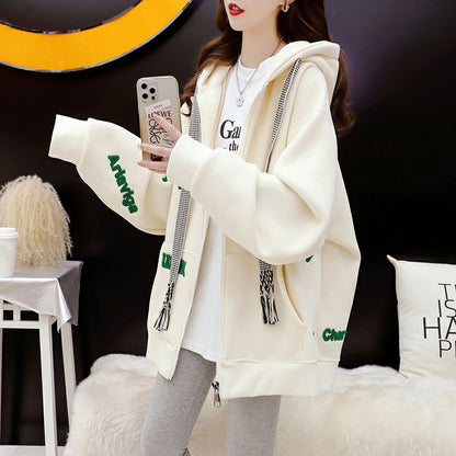 Loose-Fitting Casual Hooded Sweatshirt Jacket