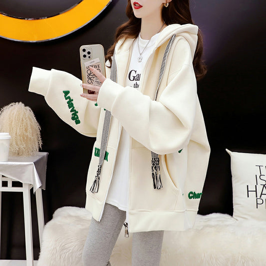 Loose-Fitting Casual Hooded Sweatshirt Jacket