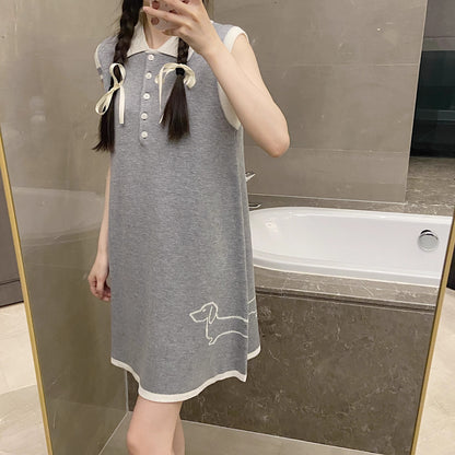 Polo Collar Elegant Knitted Vest Dress