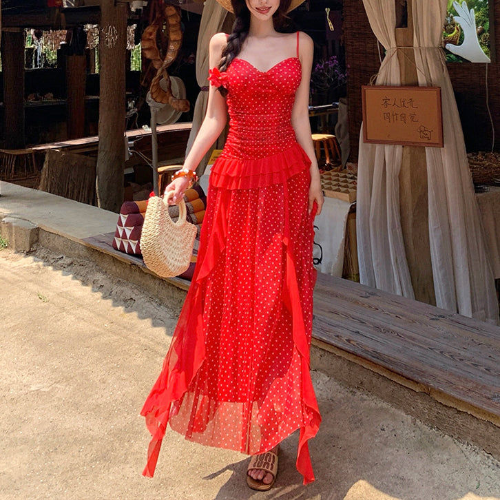Retro Red Polka-Dot Vacation Dress