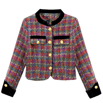 Stylish Velvet Plaid Jacket