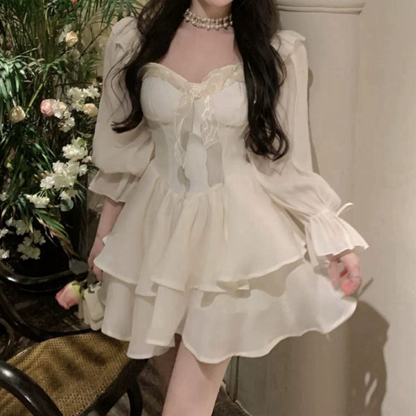 Princess Puff Long Sleeve Solid Color Tube Top Dress