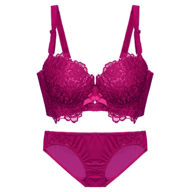 Embroidered lace push up sexy bra panties set