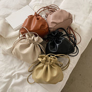 Drawstring casual mini soft leather shoulder bag