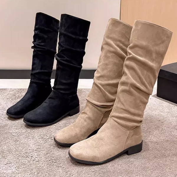Rider Thick Heel High-Top Retro Pleated Pile Boots