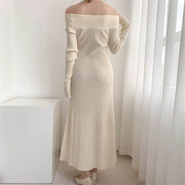 Braided Off-The-Shoulder High-Waist Knitted Dress