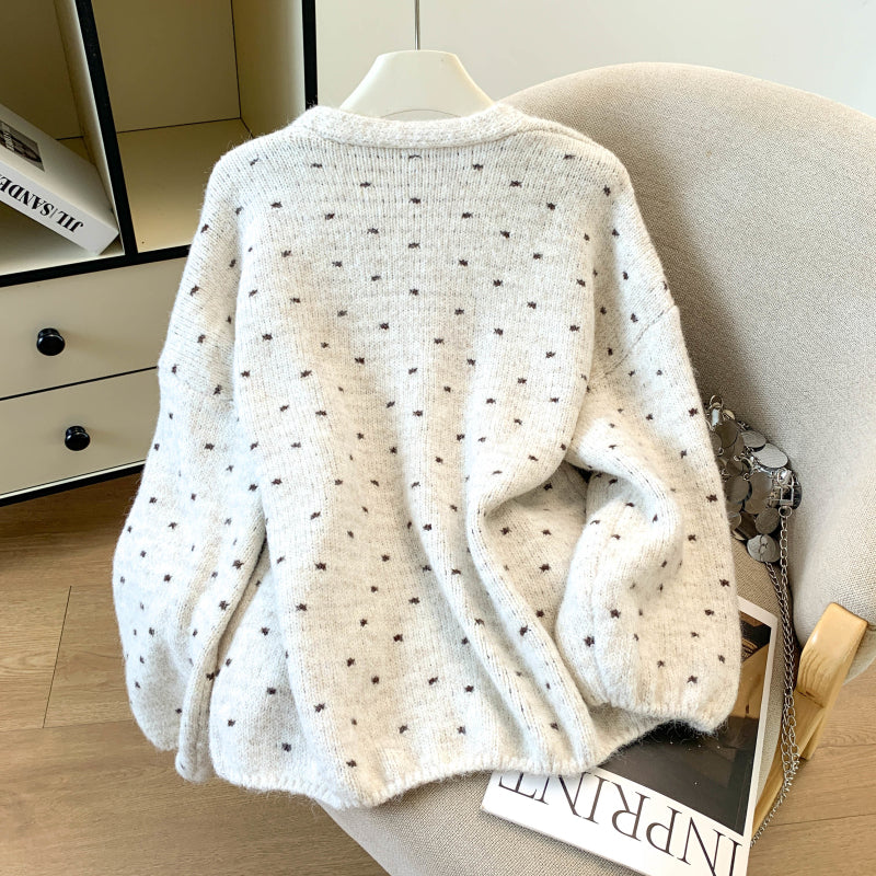 Loose-Fit Polka-Dot Knit Cardigan