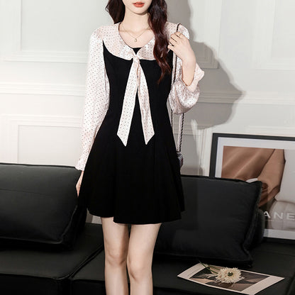 Sweet Preppy Style Contrasting Polka Dot Dress