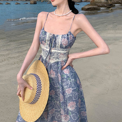 Niche-Style Floral Lace-Trimmed Slip Dress