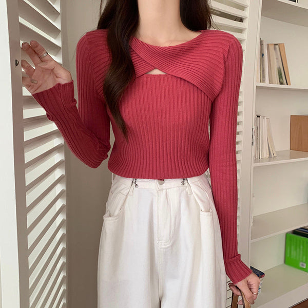70% Stretch Cutout Long Sleeve Slim Fit Knit Top
