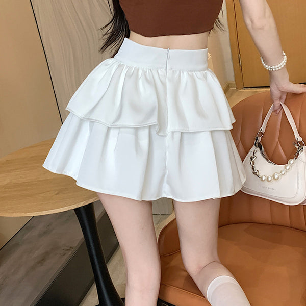 Pleated High-Waisted Puffy A-Line Cake Short Skirt