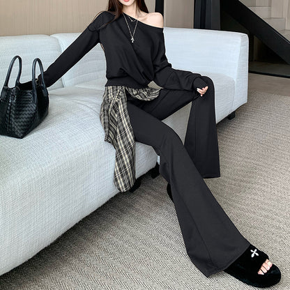 Retro Plaid High-Waisted Trousers Two-Piece Suit