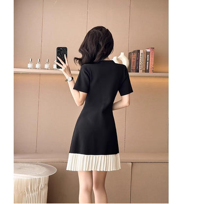 Black Ice Silk Short-Sleeved Knit Dress