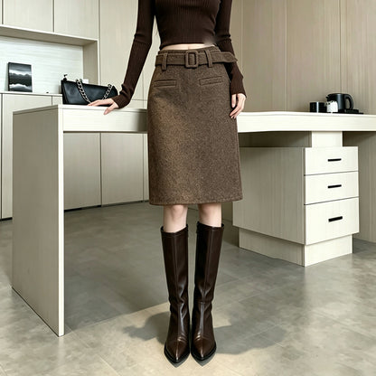 Retro Mid-Waist Elegant Midi Skirt