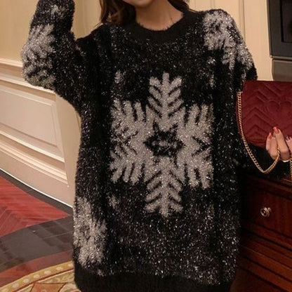 Snowflake long sleeve crew neck christmas sweater