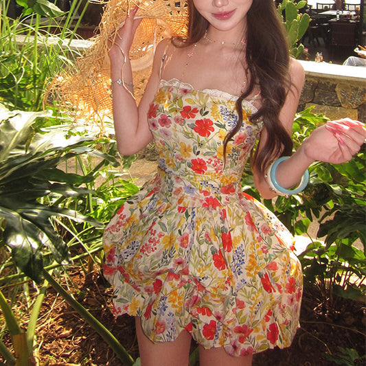 Double-Layered Lace-Trimmed Tulip Dress