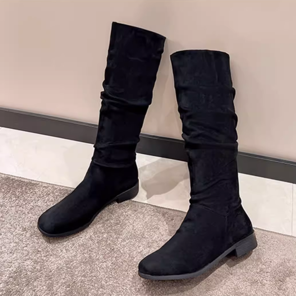 Rider Thick Heel High-Top Retro Pleated Pile Boots