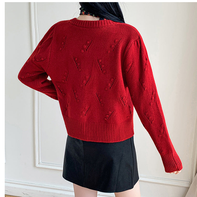 Retro Cable Knitted Heart Button Cardigan