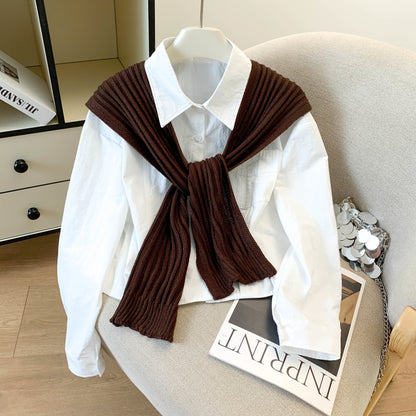 Long-Sleeved Pure Cotton Shirt With A Shawl