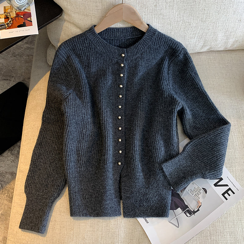 Metal Button Knitted Cardigan Jacket