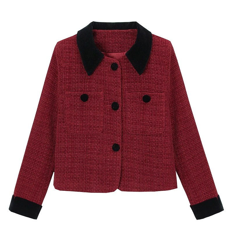 Red Collared Wool-Blend Coat