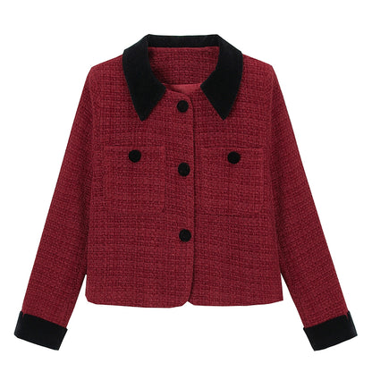 Red Collared Wool-Blend Coat