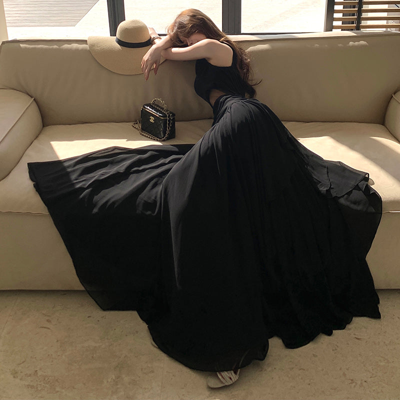 Summer Black One-Shoulder Backless Dress