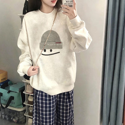 Lazy Style Gray Crew Neck Plus Size Sweatshirt
