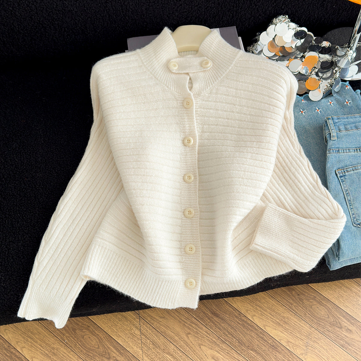 Stylish Stand-Up Collar Knit Cardigan