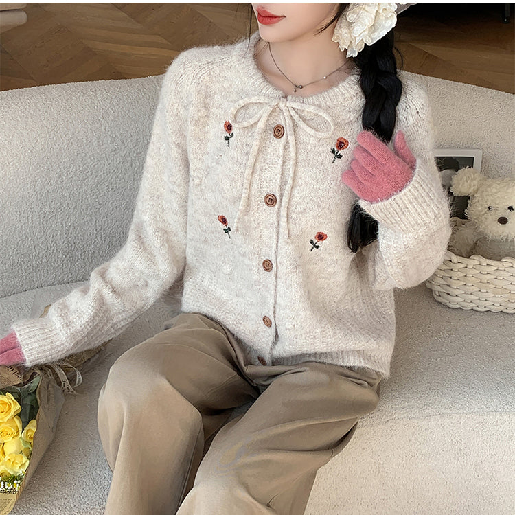 Embroidered 3D Flower Knit Sweater Jacket