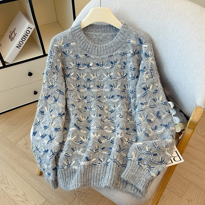 Sweet Loose Contrast Color Sweater