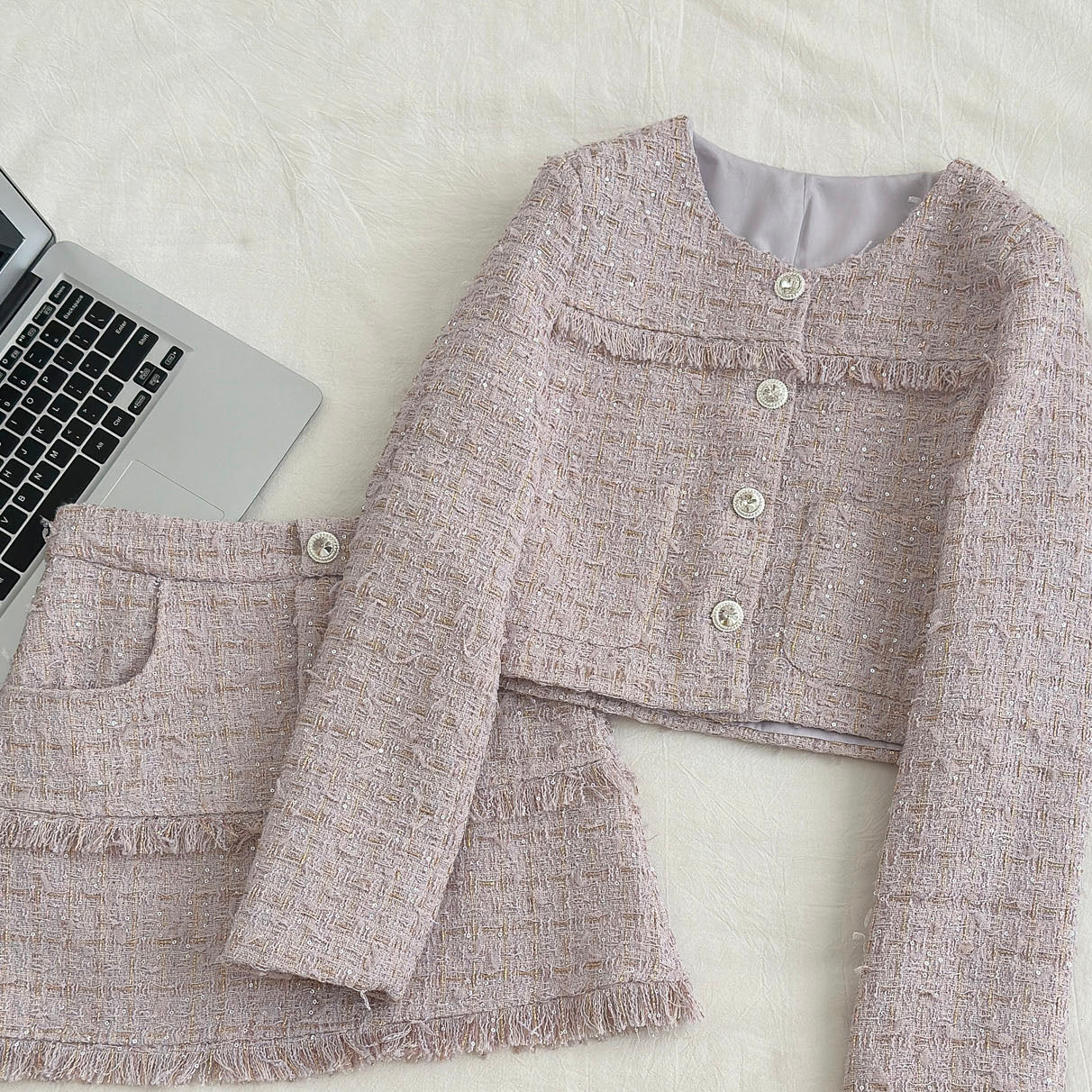 Purple Embroidered Fashionable Two-Piece Suit