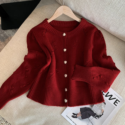 Retro Cable Knitted Heart Button Cardigan