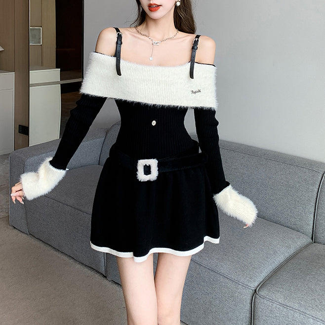 Off-The-Shoulder Long-Sleeve Knit Dress