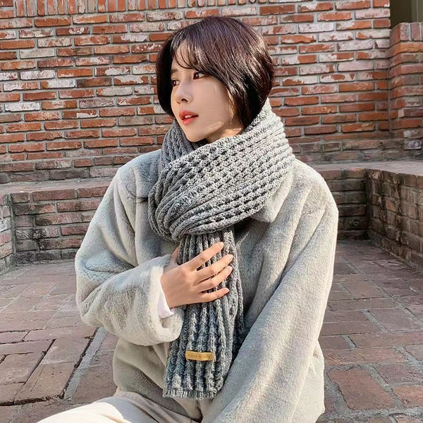 Warm Knitted Label Solid Color Soft Scarf