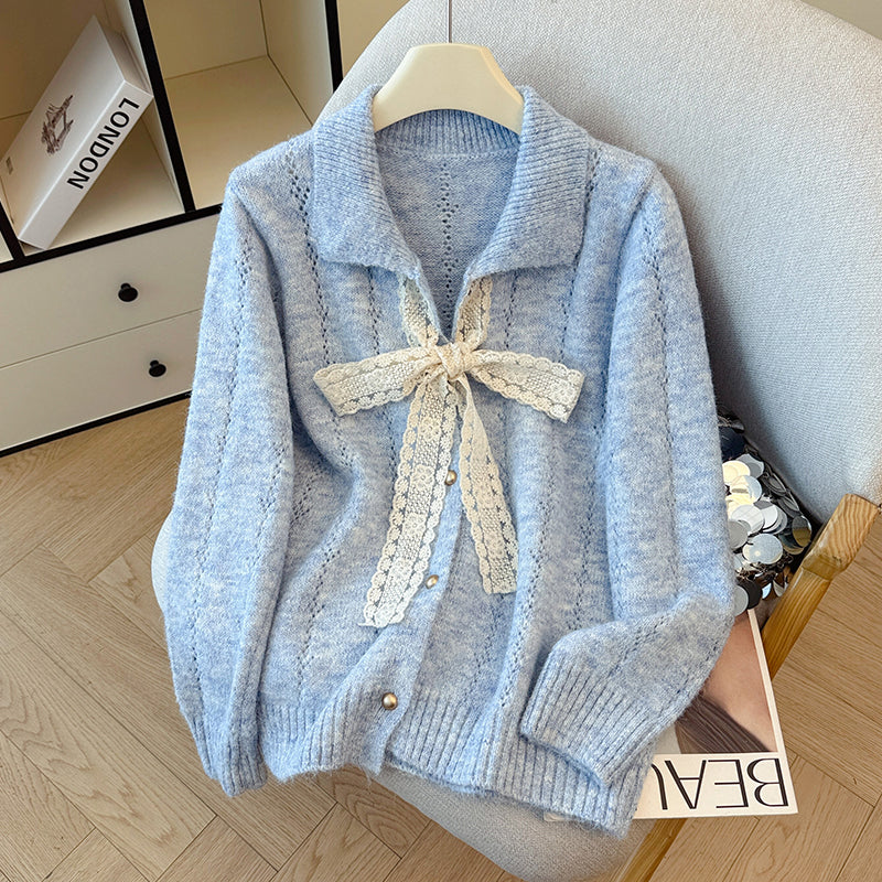 Hollow Lace Bow Knitted Cardigan