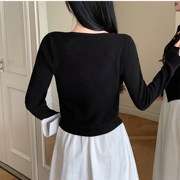 Single-Breasted Metal Button Pullover Long-Sleeved Knit Sweater