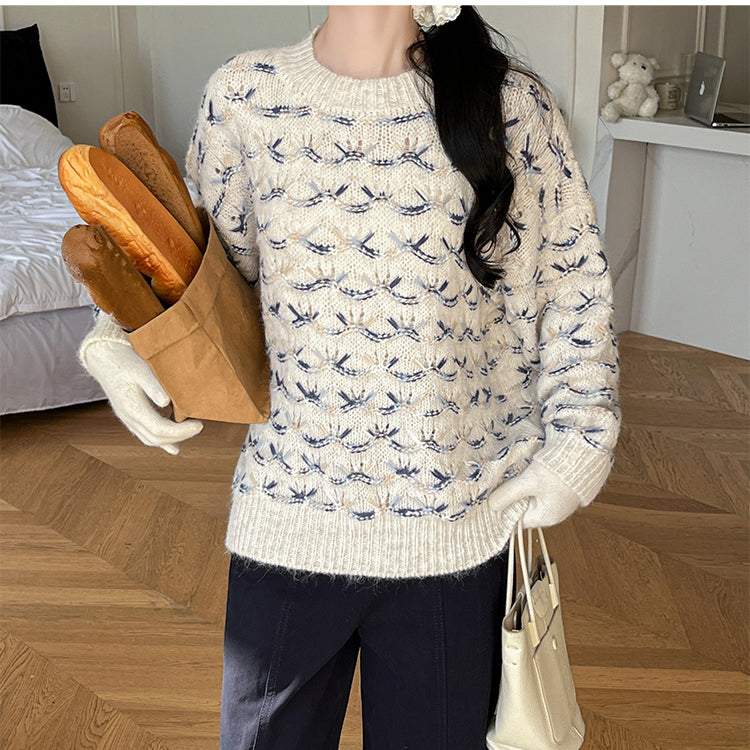 Sweet Loose Contrast Color Sweater