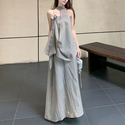 New Chinese Style Halter Neck Holiday Dress