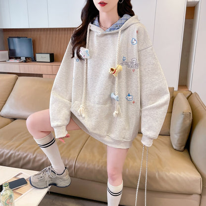 Fashionable Plus Size Long-Sleeved Hooded Sweatshirt