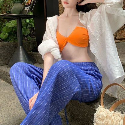 Casual Sun Protection Bikini Beach Vacation Style Set