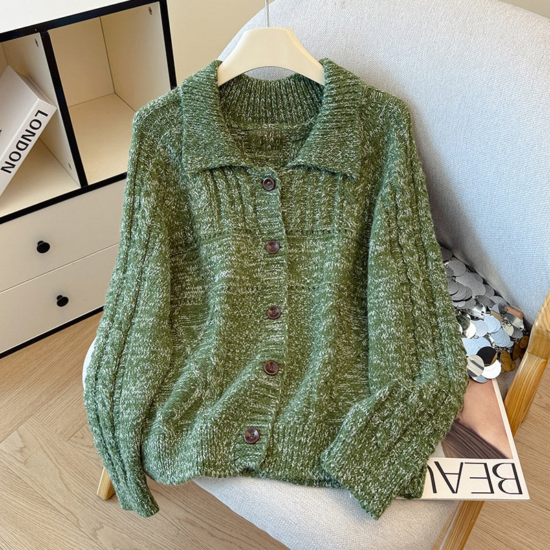 Two-Tone Lapel Knitted Cardigan