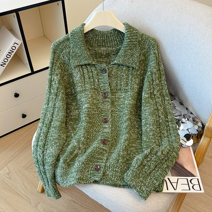 Two-Tone Lapel Knitted Cardigan