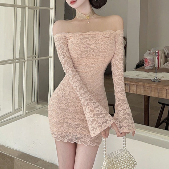 Sexy Off-The-Shoulder Lace Long-Sleeved Dress