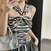 Zebra print halterneck camisole all-match top