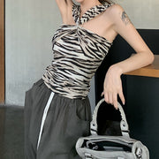 Zebra print halterneck camisole all-match top